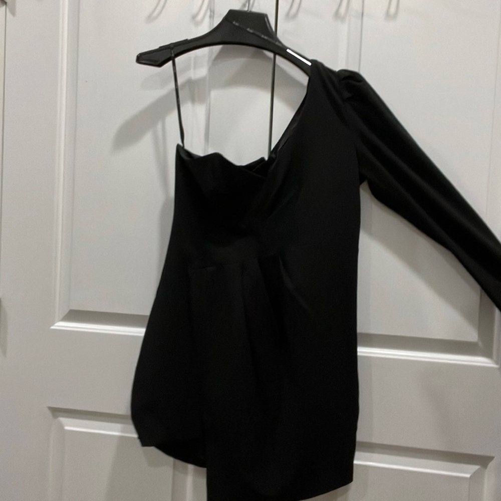 Black Asymmetrical One-Shoulder Mini Dress - Picture 2 of 6